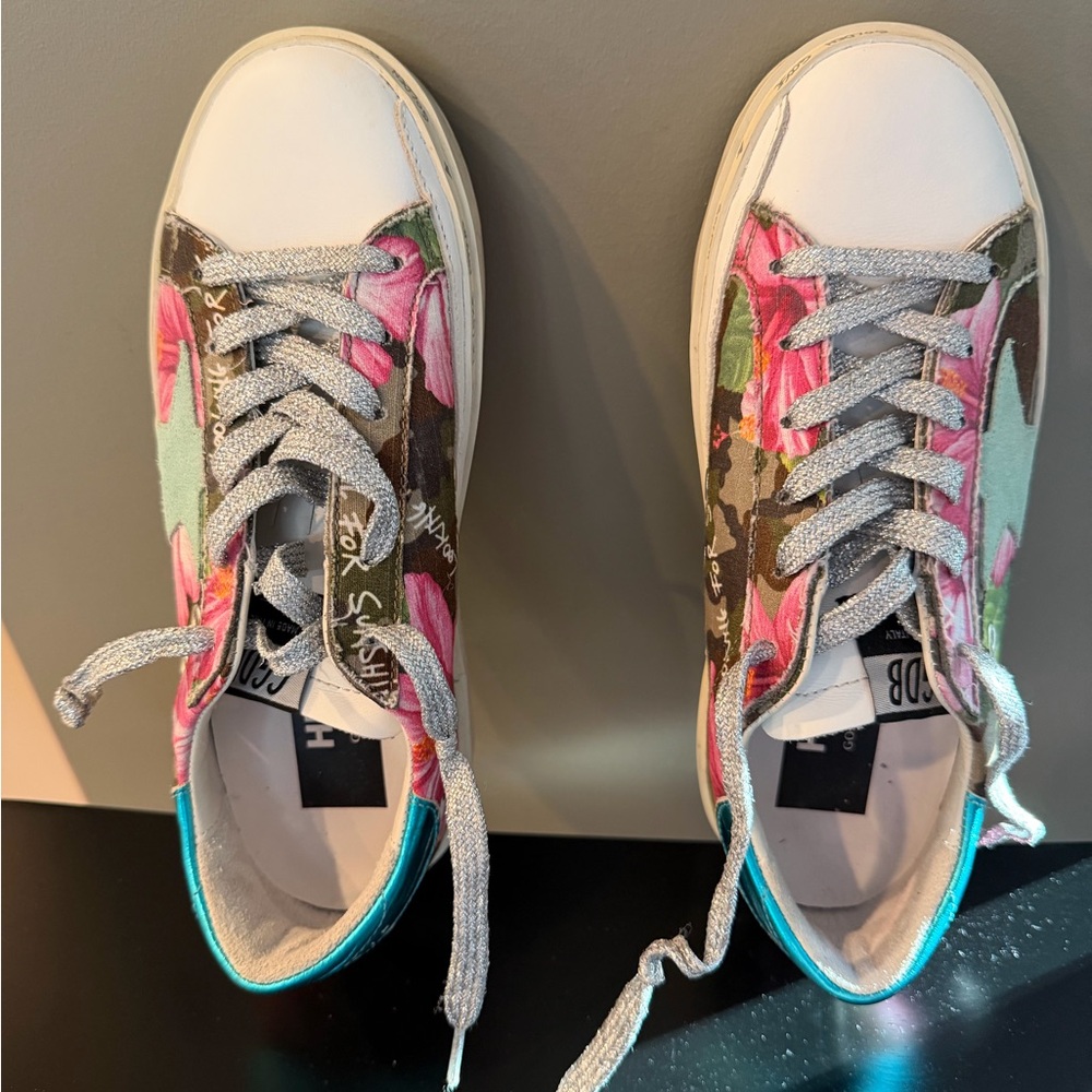 Golden Goose Kids Sneakers with Pink and Green Floral Design